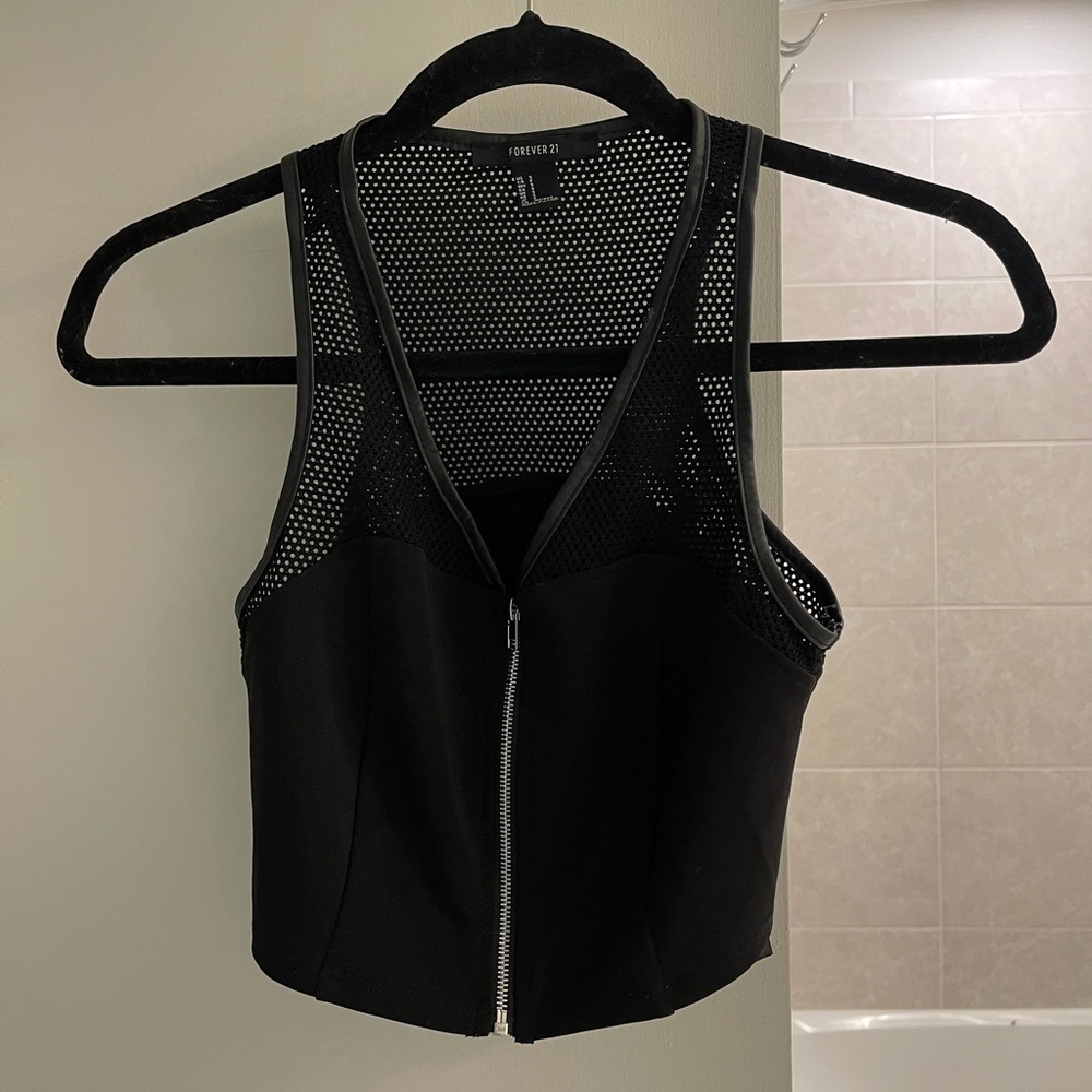 Forever 21 Black Zip Up Crop Top